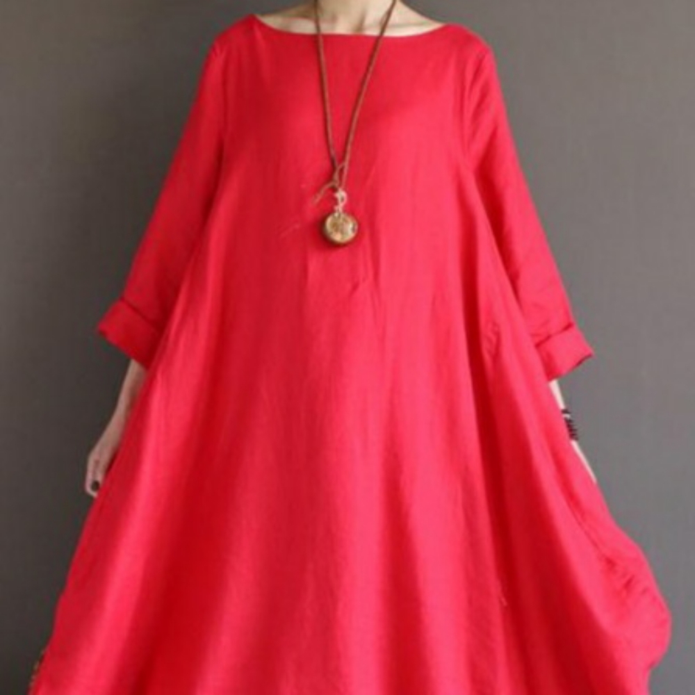 Oversized linen loose caftan dress with pockets